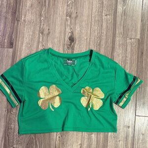 Spencer's Green Crop Top with Gold Shamrocks